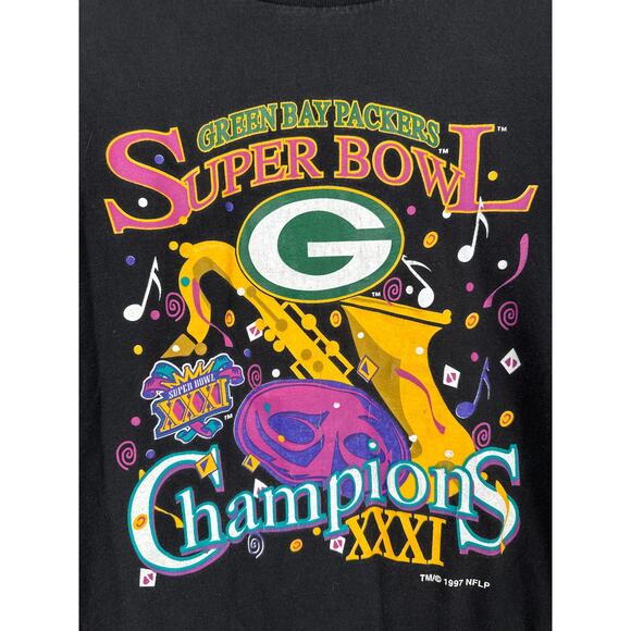 90s Vintage Green Bay Packers Shirt Mens Large Black Super Bowl 1997 XXXI - Picture 5 of 8